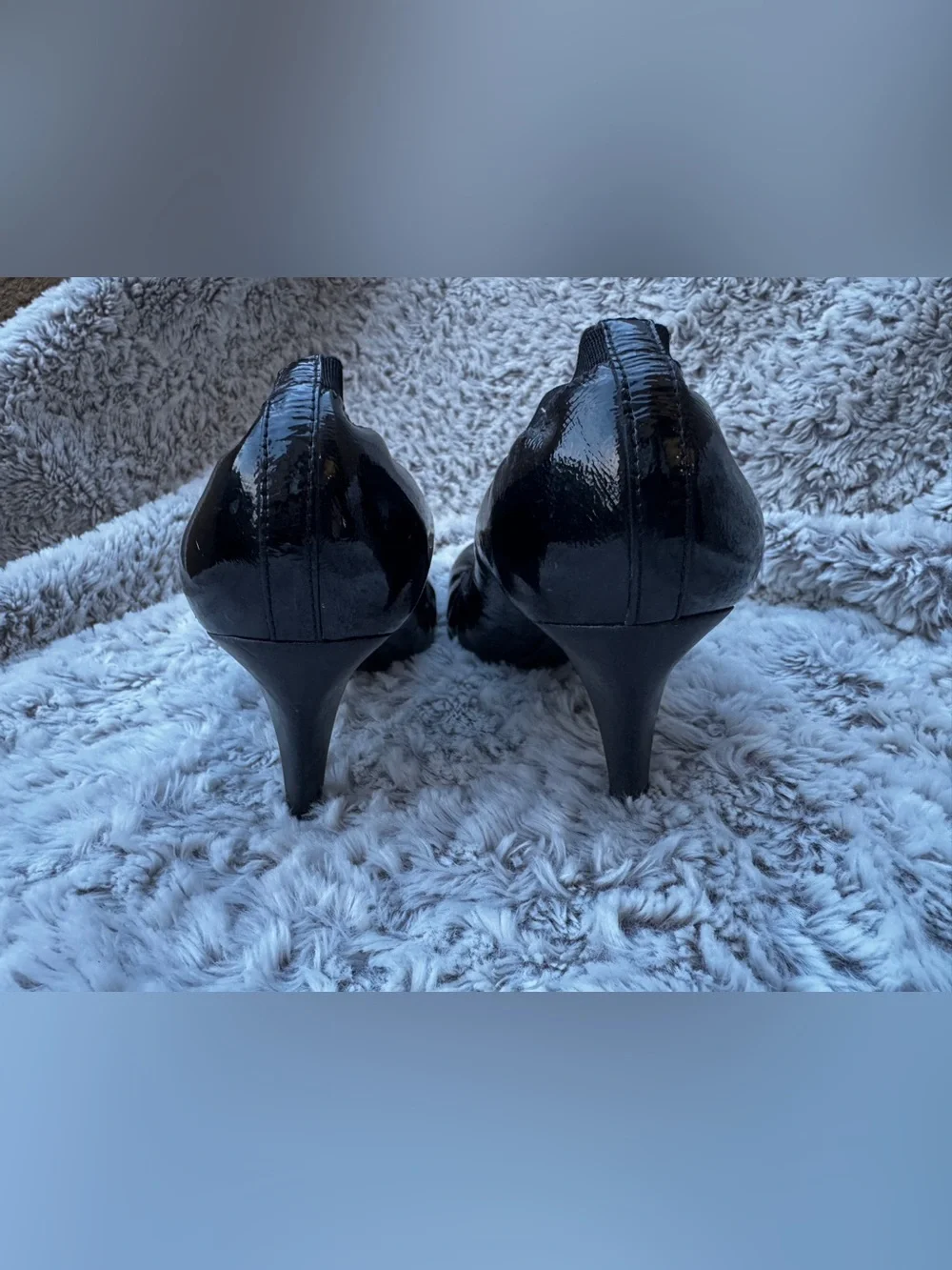 Tory Burch Black Patent Leather Logo Heels with Gold Emblem
